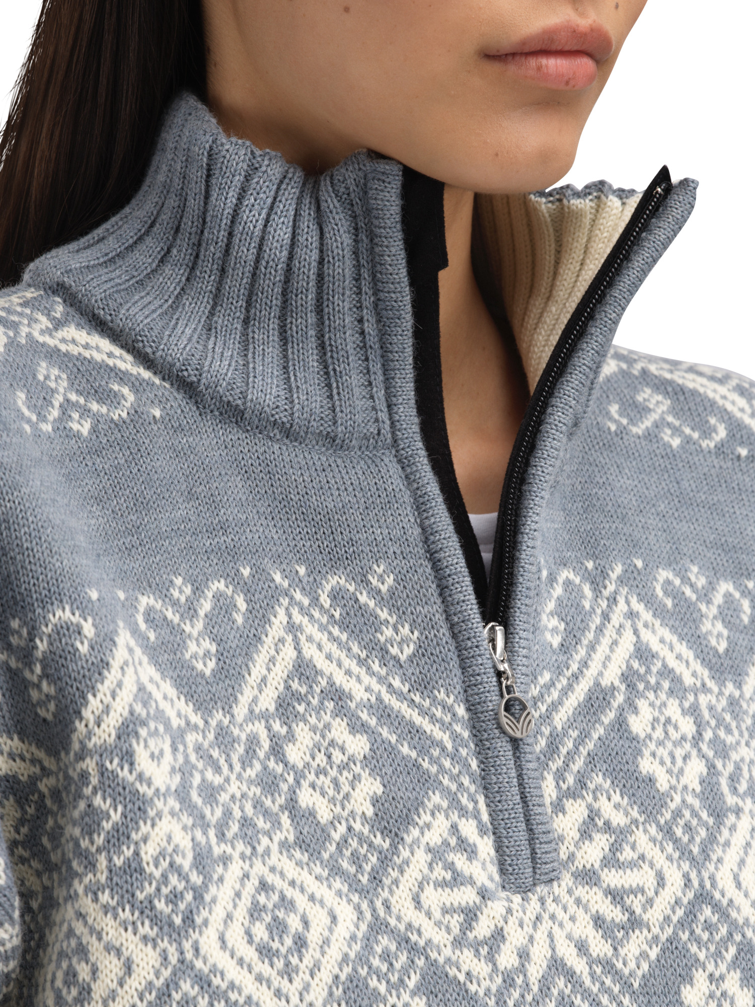 Roset Windproof Women’s Sweater - Norwegian Wool Mid Blue Offwhite