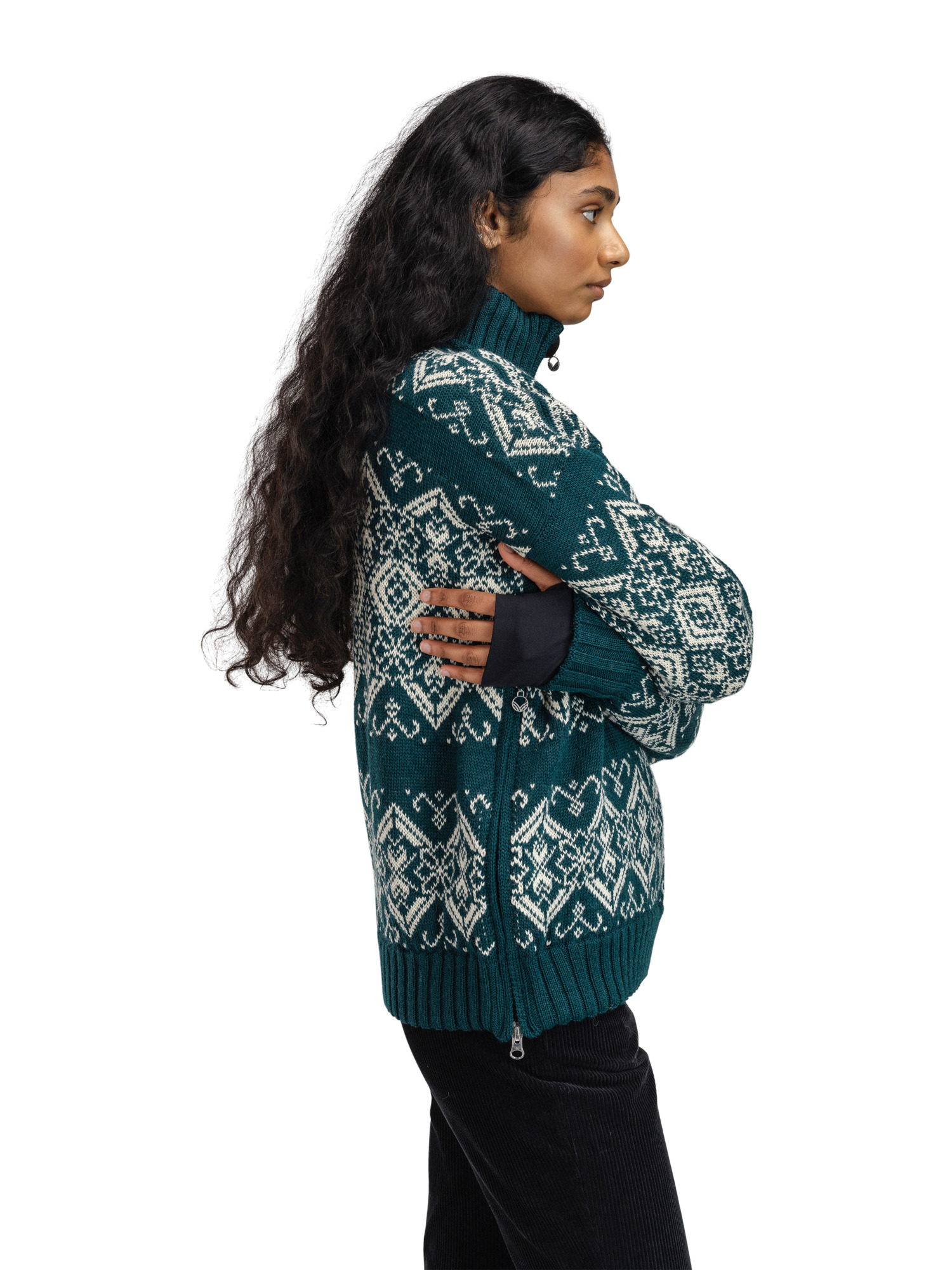 Roset Windproof Women’s Sweater - Norwegian Wool Pinegreen Offwhite